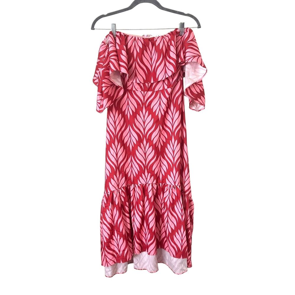 PETAL & PUP Neoma Strapless Patterned Midi Dress Pink Small - Picture 2 of 6
